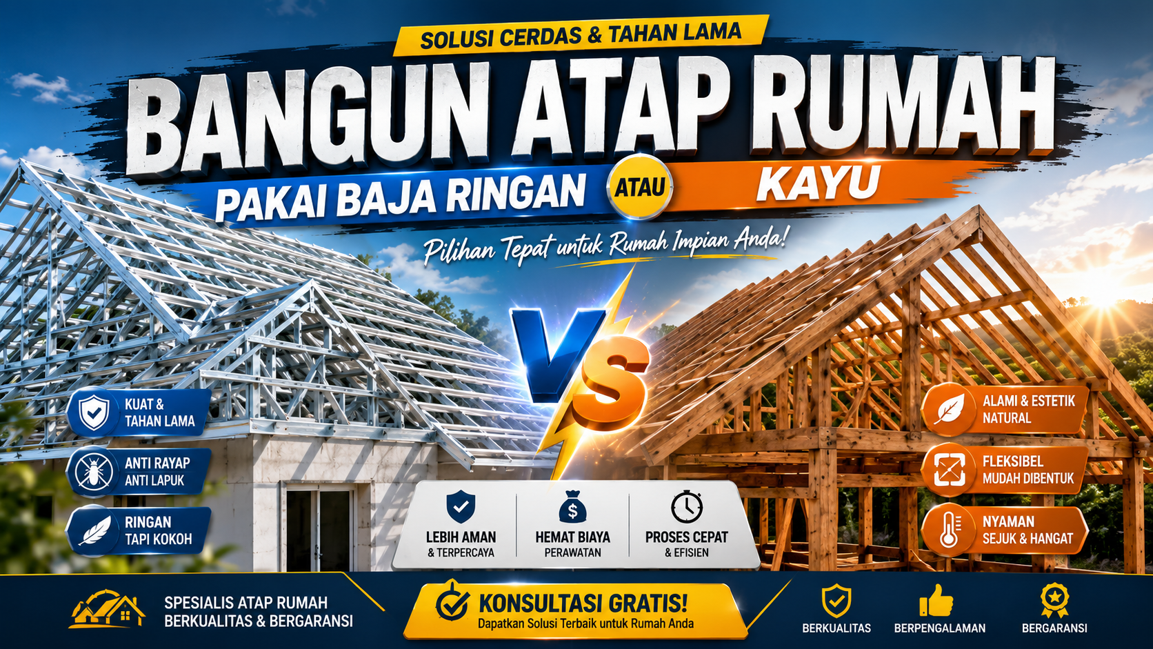 Bangun Atap Rumah: Pilih Baja Ringan atau Kayu?